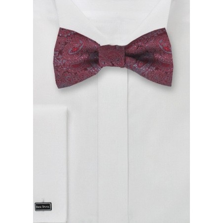 Red and Gray Paisley Bow Tie