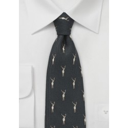 Brown Wool Tie with Embroidered Stags
