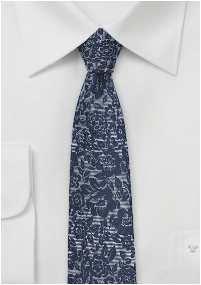 Silk Lace Floral Tie in Navy