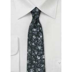 Charcoal and Silver Floral Silk Tie
