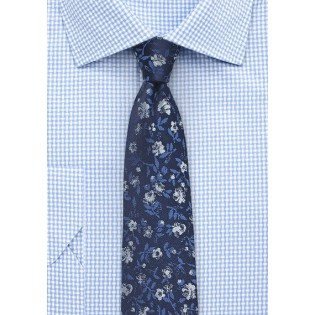 Navy Blue Skinny Floral Tie