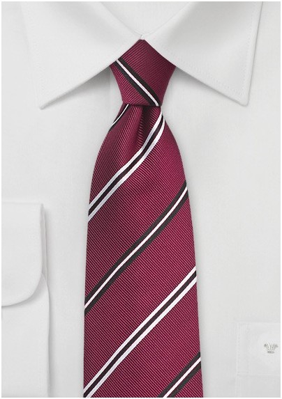Classic Silk Tie in Deep Red with Black and Silver Stripes