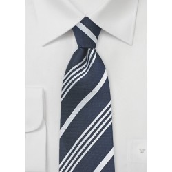 Elegant Navy and Silver Silk Tie