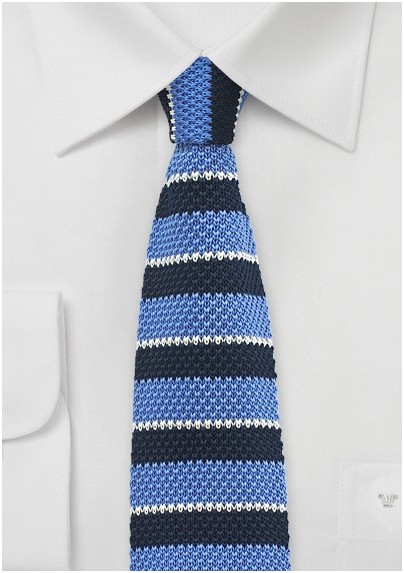 Silk Knit Tie in Blue with Stripes