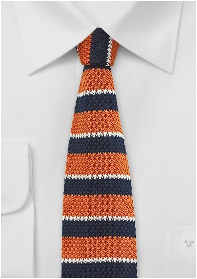 Orange and Navy Knit Tie