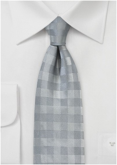 Silver and Gray Gingham Check Tie