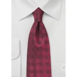 Wine Red Silk Tie with Gingham Check