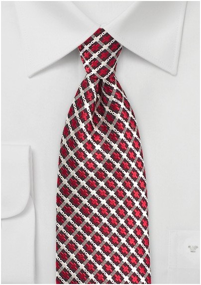Retro Check Tie in Red, Gold, and Black