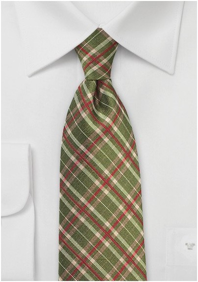 Tartan Silk Tie in Olive and Red