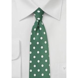 Pine Green Tie with Ivory Polka Dots