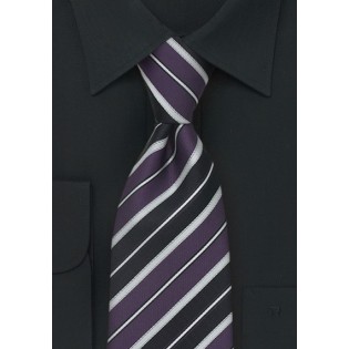 Purple and Silver Striped Kids Tie