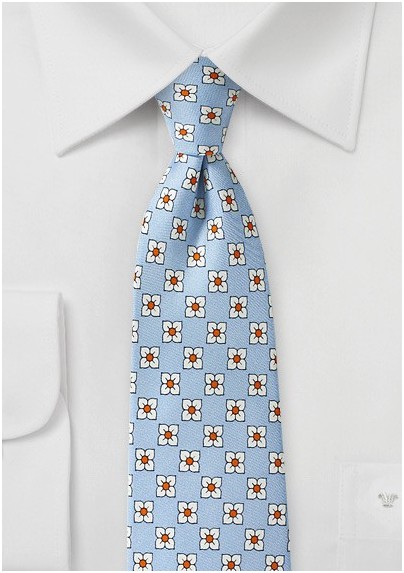 Baby Blue Floral Silk Necktie