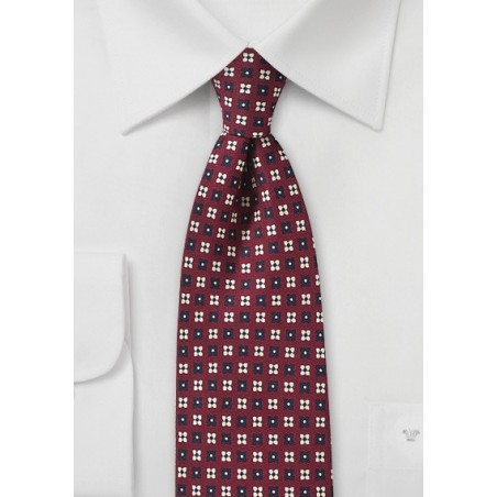 Burgundy Tie with Cream and Navy Flowers