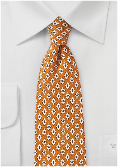 Vintage Print Tie in Brown and Burnt Orange