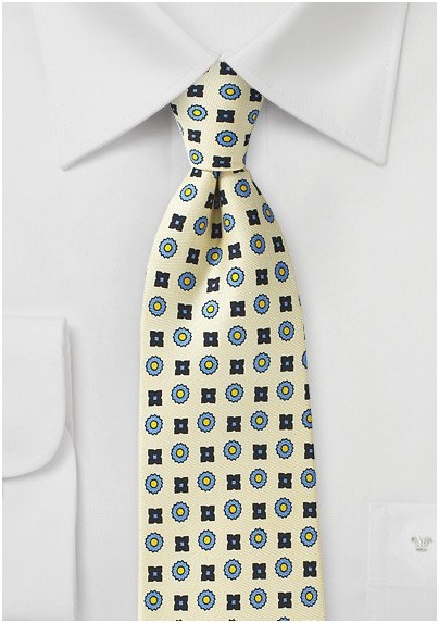 Foulard Silk Tie in Vanilla and Blue