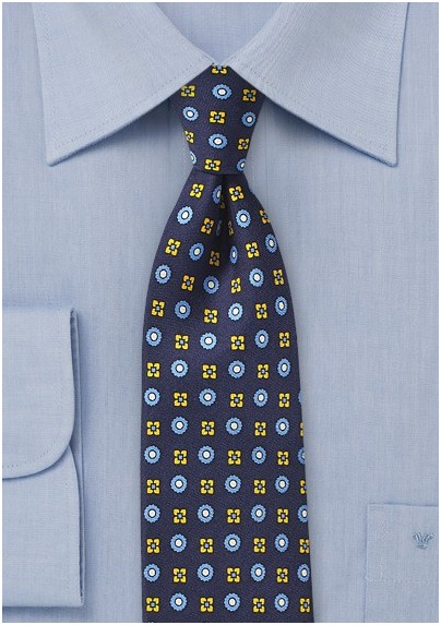Navy Blue Foulard Silk Tie