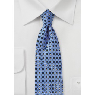 Blue Foulard Tie with Yellow and Cream Accents