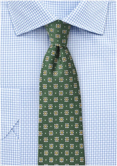 Forest Green Floral Silk Tie