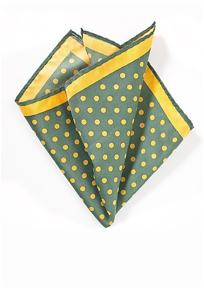 Green Pocket Square with Yellow Dots