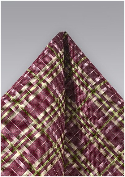 Plaid Hanky in Wine Red and Lime Green