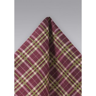 Plaid Hanky in Wine Red and Lime Green