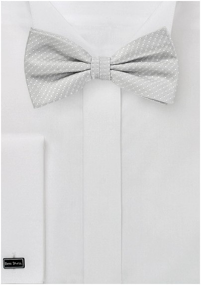 Platinum Silver Bow Tie with Dots