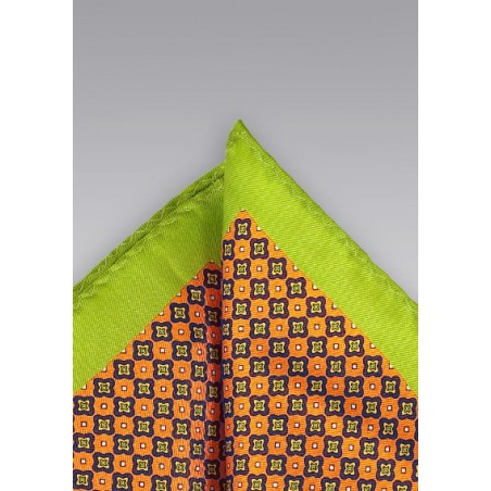 Foulard Print Pocket Square in Orange and Lime