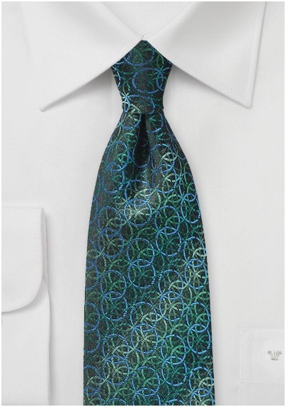 Pine Green, Blue, and Teal Circular Print Tie