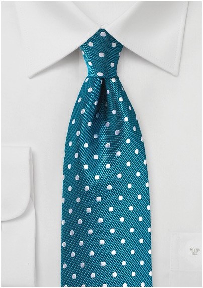 Bright Teal and Silver Polka Dot Tie