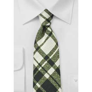 Beige and Green Wool Plaid Tie