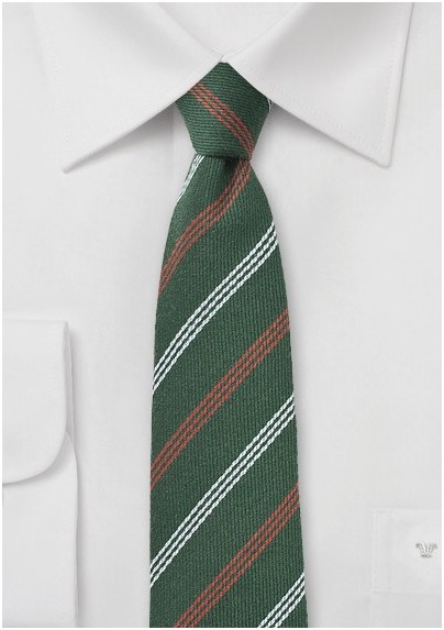 Hunter Green Striped Wool Skinny Tie