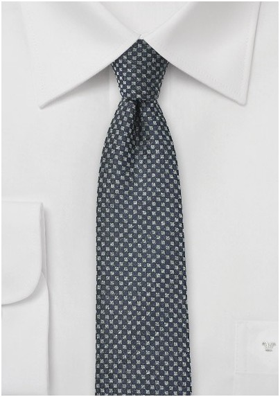 Basketweave Check Tie in Charcoal