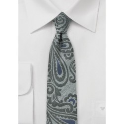 Oriental Paisley Skinny Wool Tie in Gray