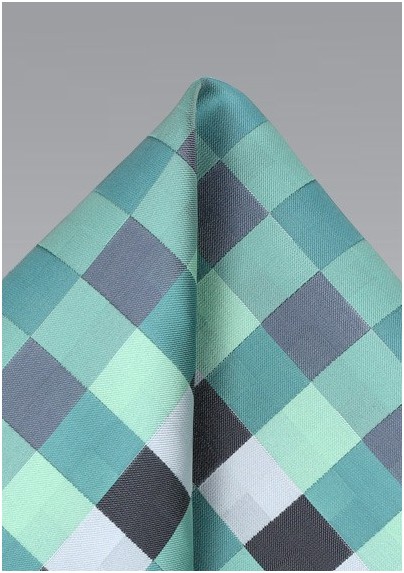 Patchwork Pocket Square in Mint and Silver