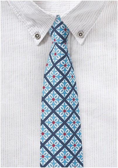 Tile Pattern Cotton Skinny Tie