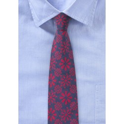 Floral Print Cotton Tie in Navy and Red
