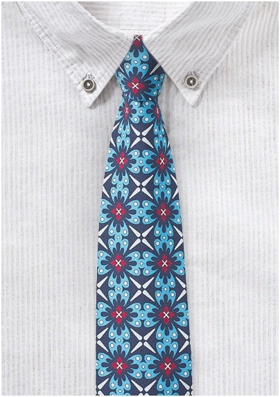 Bold Cotton Print Tie in Blue, Aqua, and Red