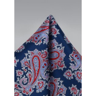 Silk Paisley Pocket Square in Navy, Lavender, and Red