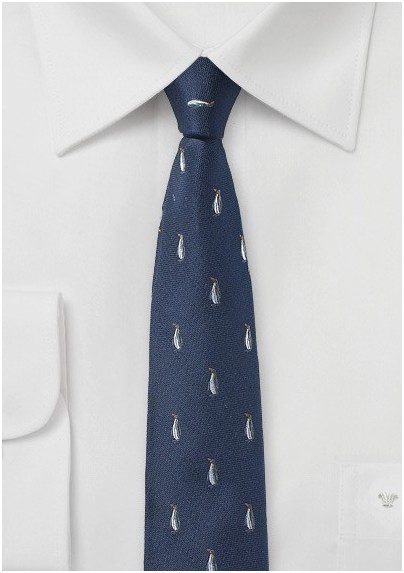 Navy Tie with Penguin Pattern