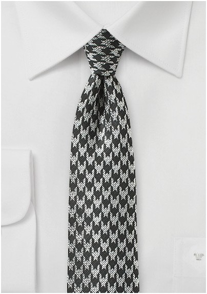 Charcoal and Silver Houndstooth Check Tie