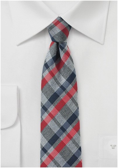 Faded Plaid Silk Tie in Gray and Red