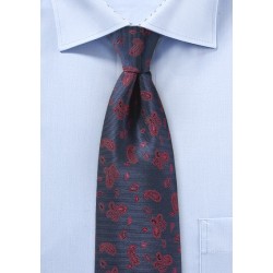 Navy Repp Tie with Red Woven Paisleys