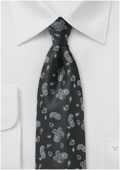 Black Tie with Silver Woven Paisleys