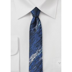 Super Skinny Blue Tie with Wood Grain Texture