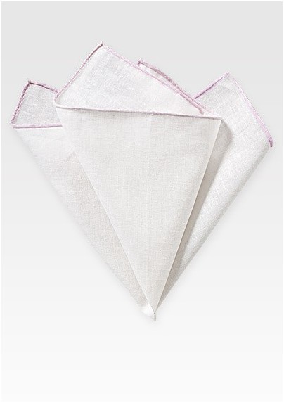 White Linen Hanky with Blush Color Border