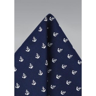 Navy Pocket Square with Anchors