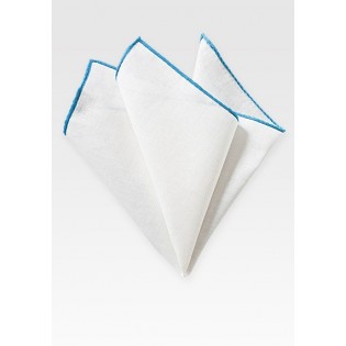 White and Aqua Linen Pocket Square