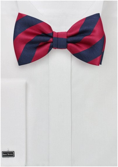 Navy and Red Striped Bow Tie