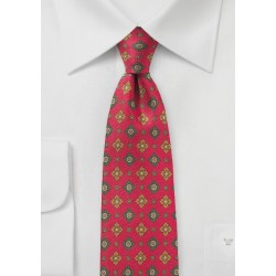 Red and Green Floral Print Silk Tie