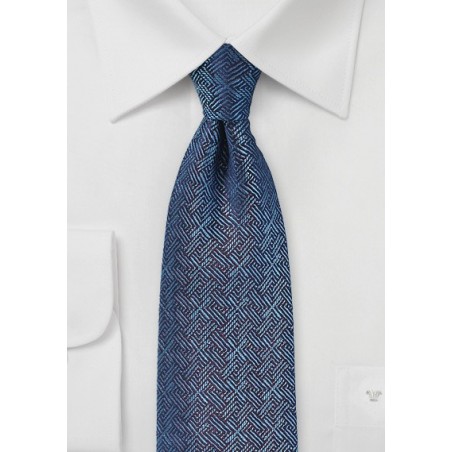 Cross Woven Silk Tie in Blue
